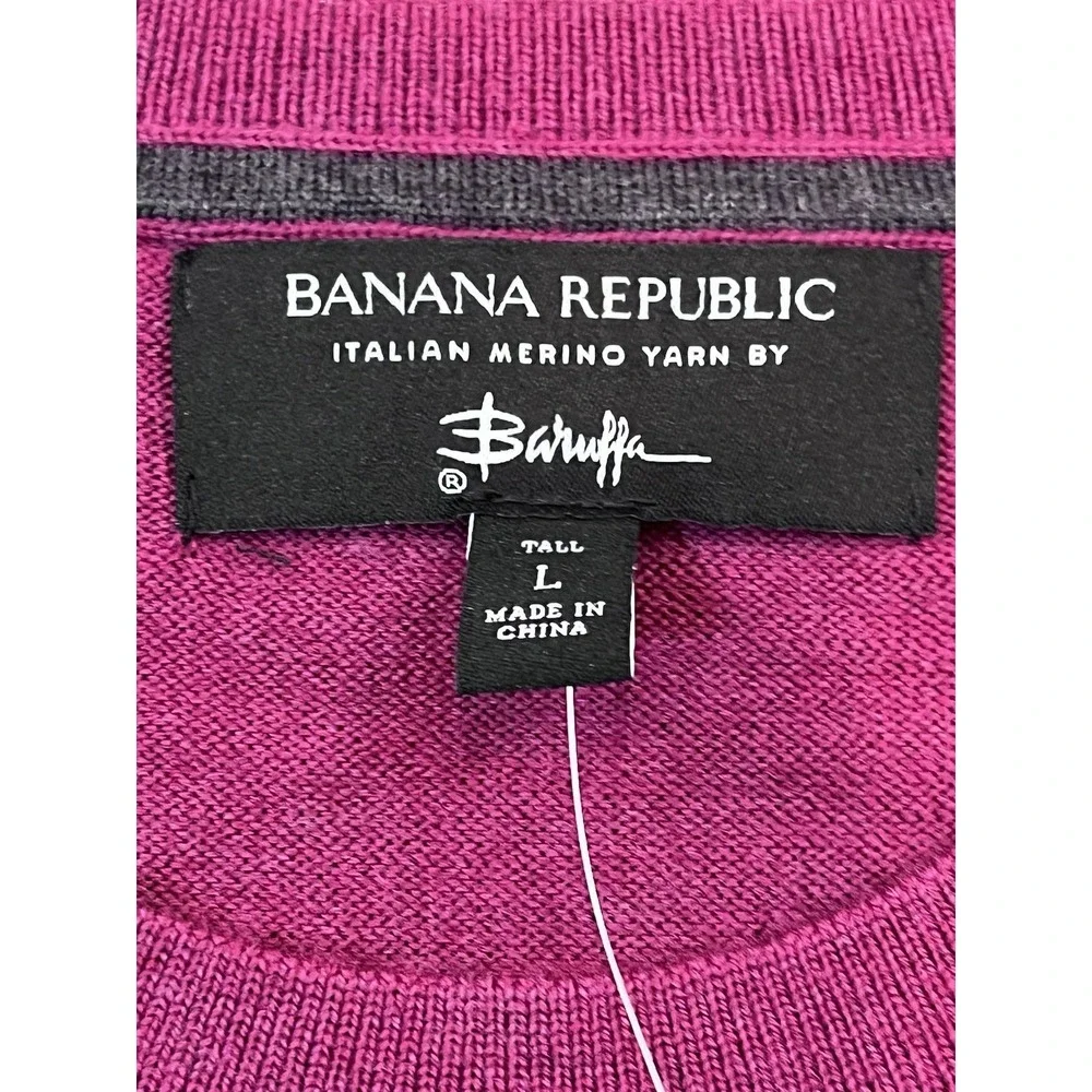 Banana Republic Italian Merino Wool Sweater Purple Mens LG Tall Crew Baruffa New